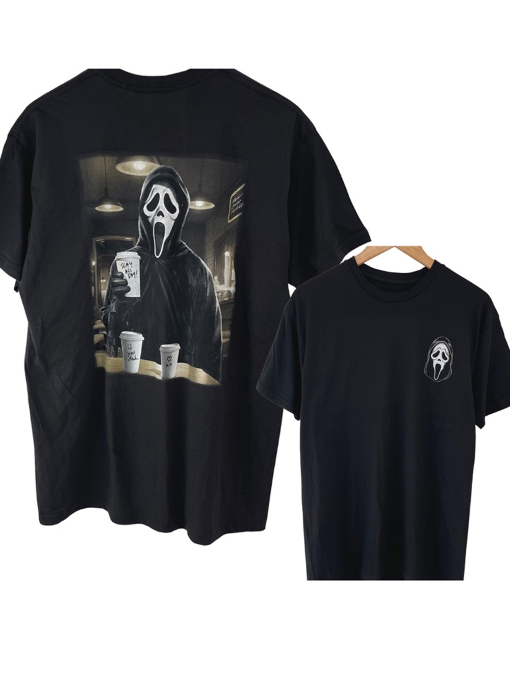 NWOT Ghost Face Men's T-Shirt Coffee Slay All Day Graphic Large